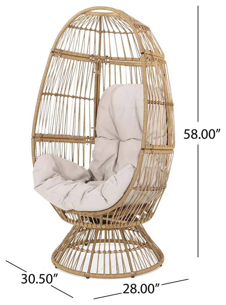 Unique Patio Lounge Chair  Egg Shaped Frame With Swiveling Cushioned Seat  Beige   Tropical   Outdoor Lounge Chairs   by Decor Love  Houzz