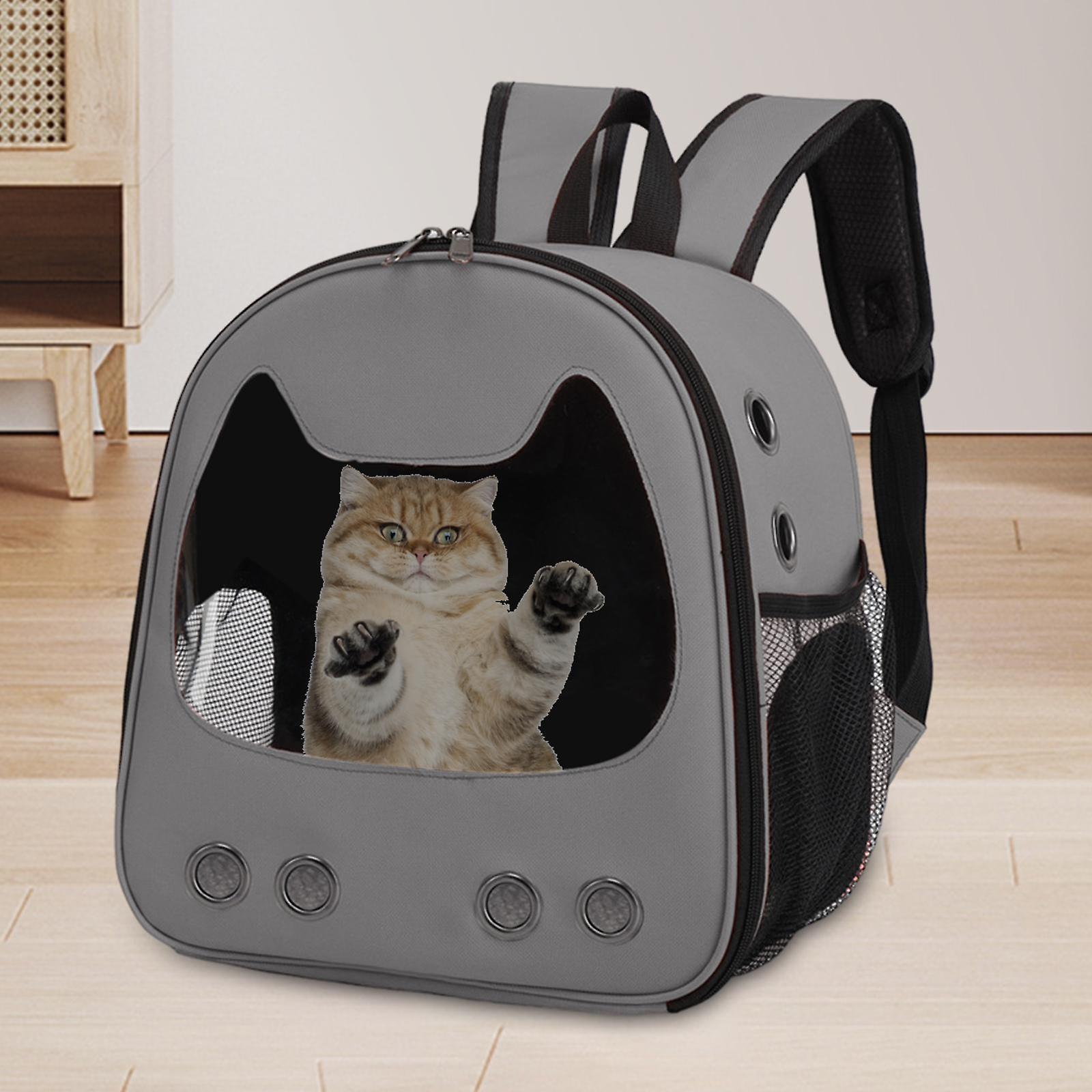 Pet Carrier With Side Pocket Cat Backpack For Traveling Hiking Fishing Gray