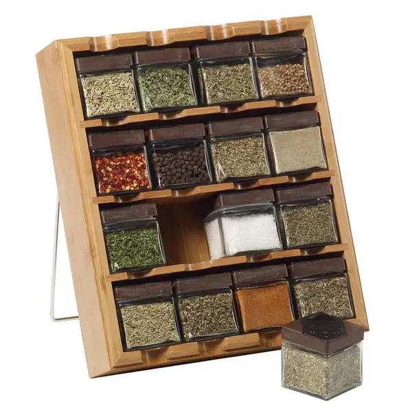 Kamenstein 16 Jar Bamboo Wood Decorative Countertop Spice Rack