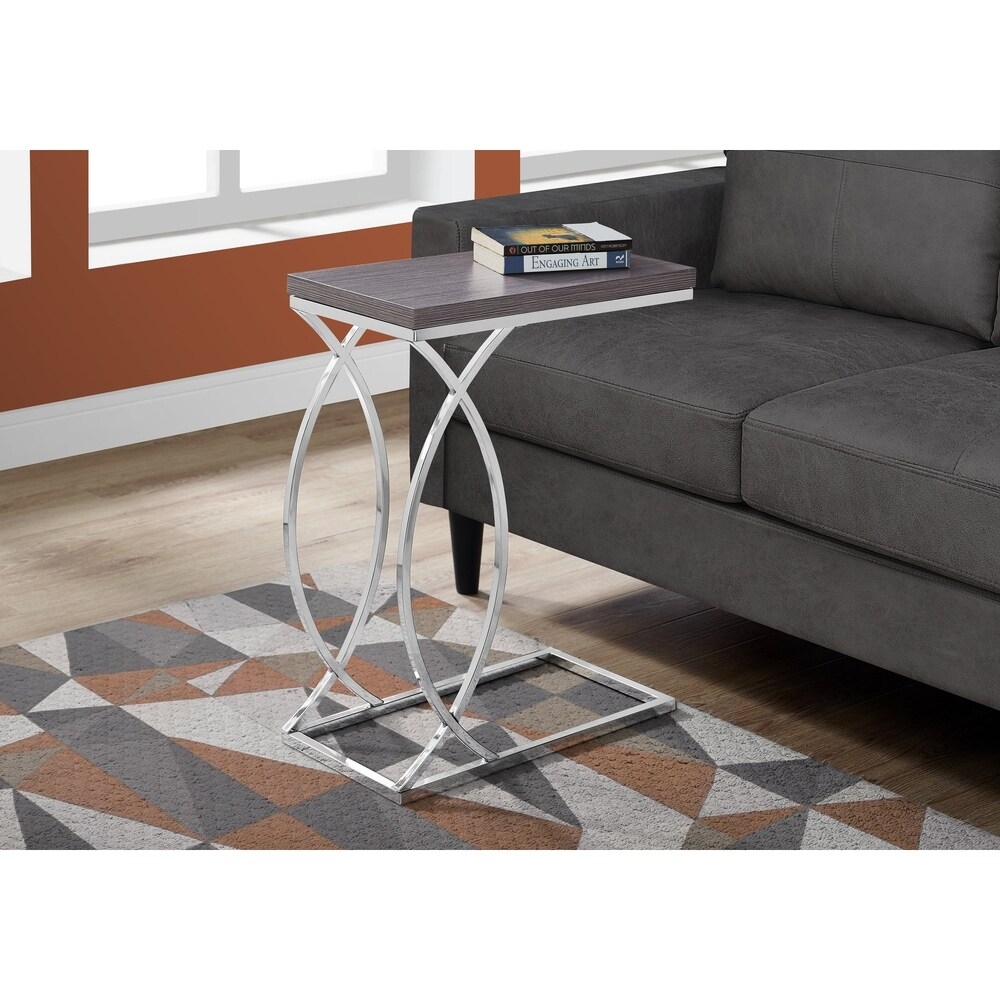 Accent Table  C shaped  End  Side  Snack  Living Room  Bedroom  Metal  Laminate  Chrome  Contemporary  Modern