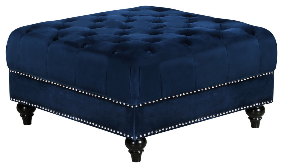 Sabrina Black Velvet Ottoman   Traditional   Footstools And Ottomans   by Meridian Furniture  Houzz