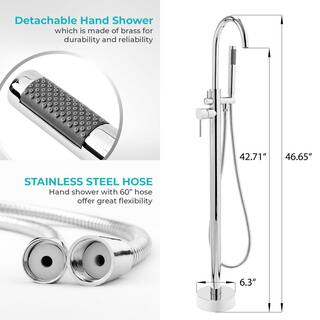 AKDY 1-Handle Freestanding Floor Mount Roman Tub Faucet Bathtub Filler with Hand Shower in Chrome TF0021