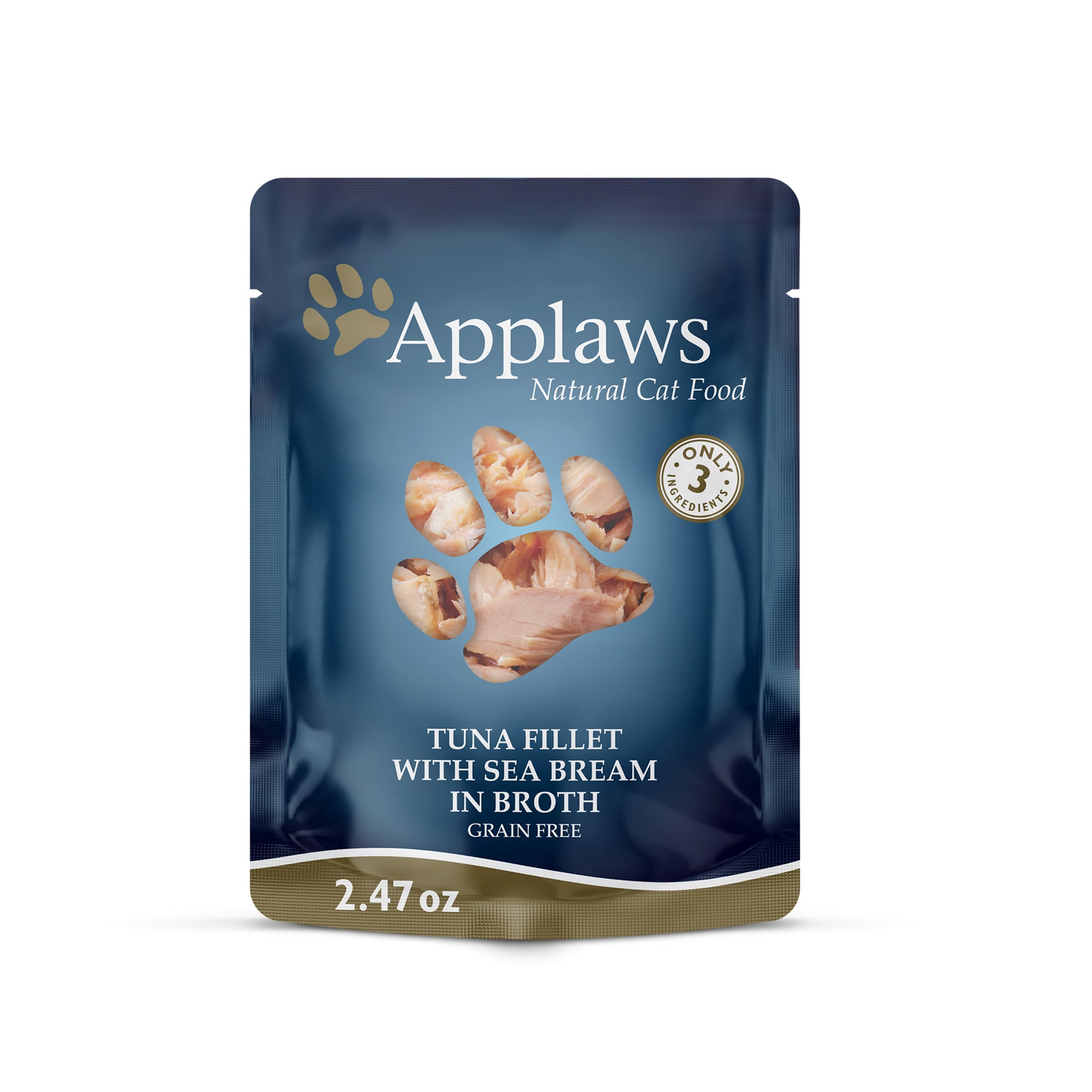 Applaws Natural Tuna Fillet with Sea Bream in Broth Wet Cat Food， 2.47 oz.