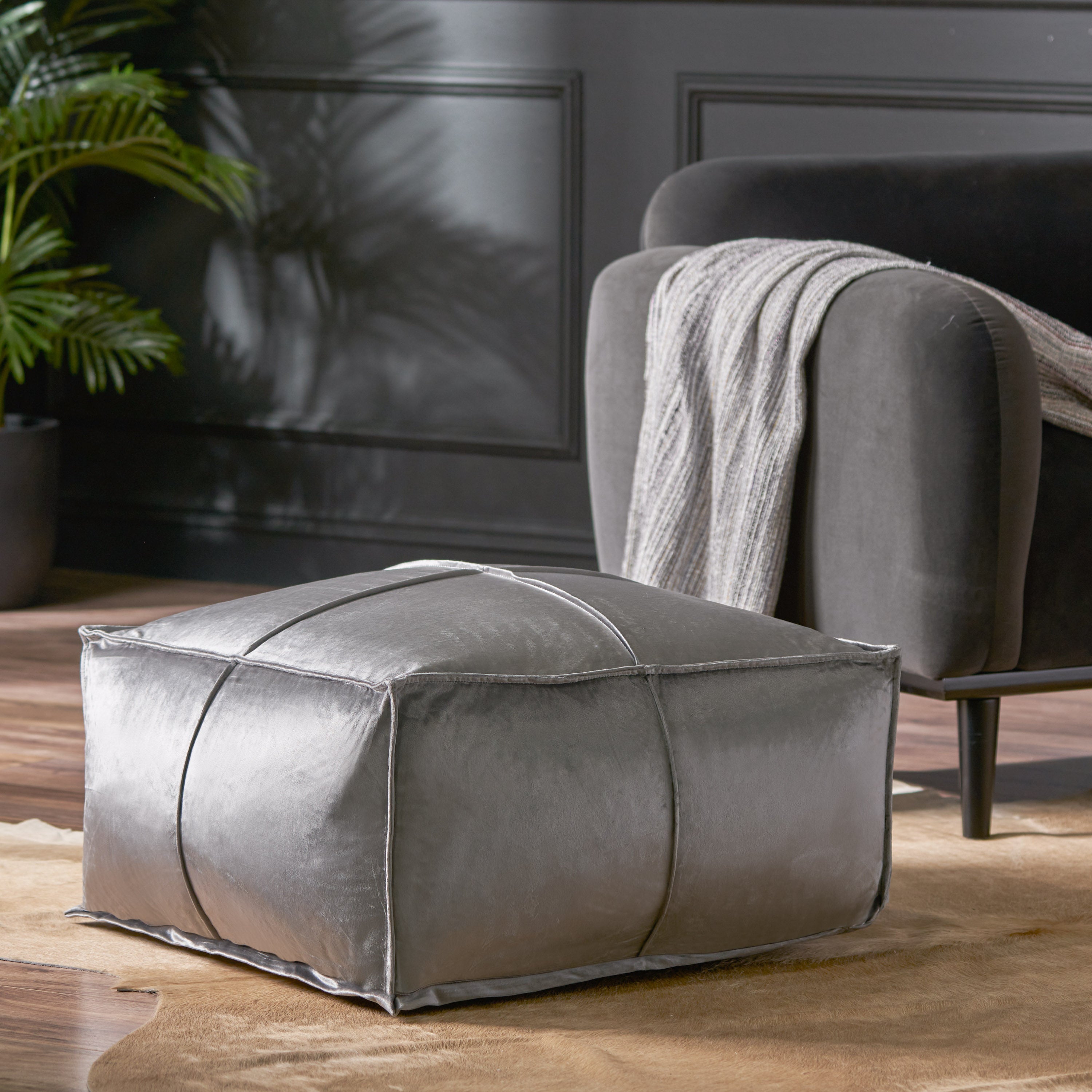 Cytheria Velvet Square Bean Bag Ottoman