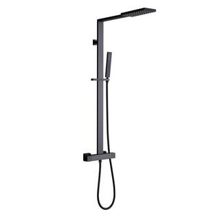 Nestfair 1-Spray Wall Bar Shower Kit with Hand Shower with Thermostatic Shower System in Matte Black KPS85001B