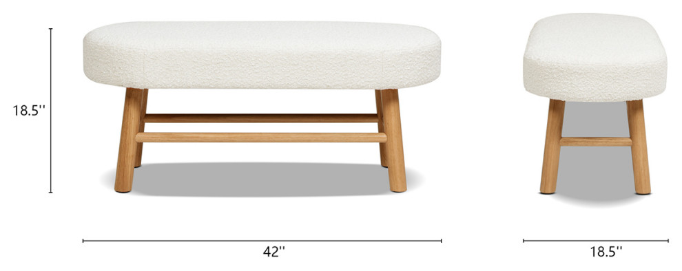 Fuji 42 quotUpholstered Accent Bench with Natural Wood Legs  Ivory White Boucle   Midcentury   Upholstered Benches   by Jennifer Taylor Home  Houzz