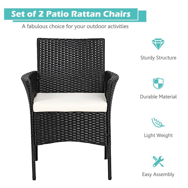 Costway 2pcs Chairs Outdoor Patio Rattan Wicker Dining Arm Seat With Cushions