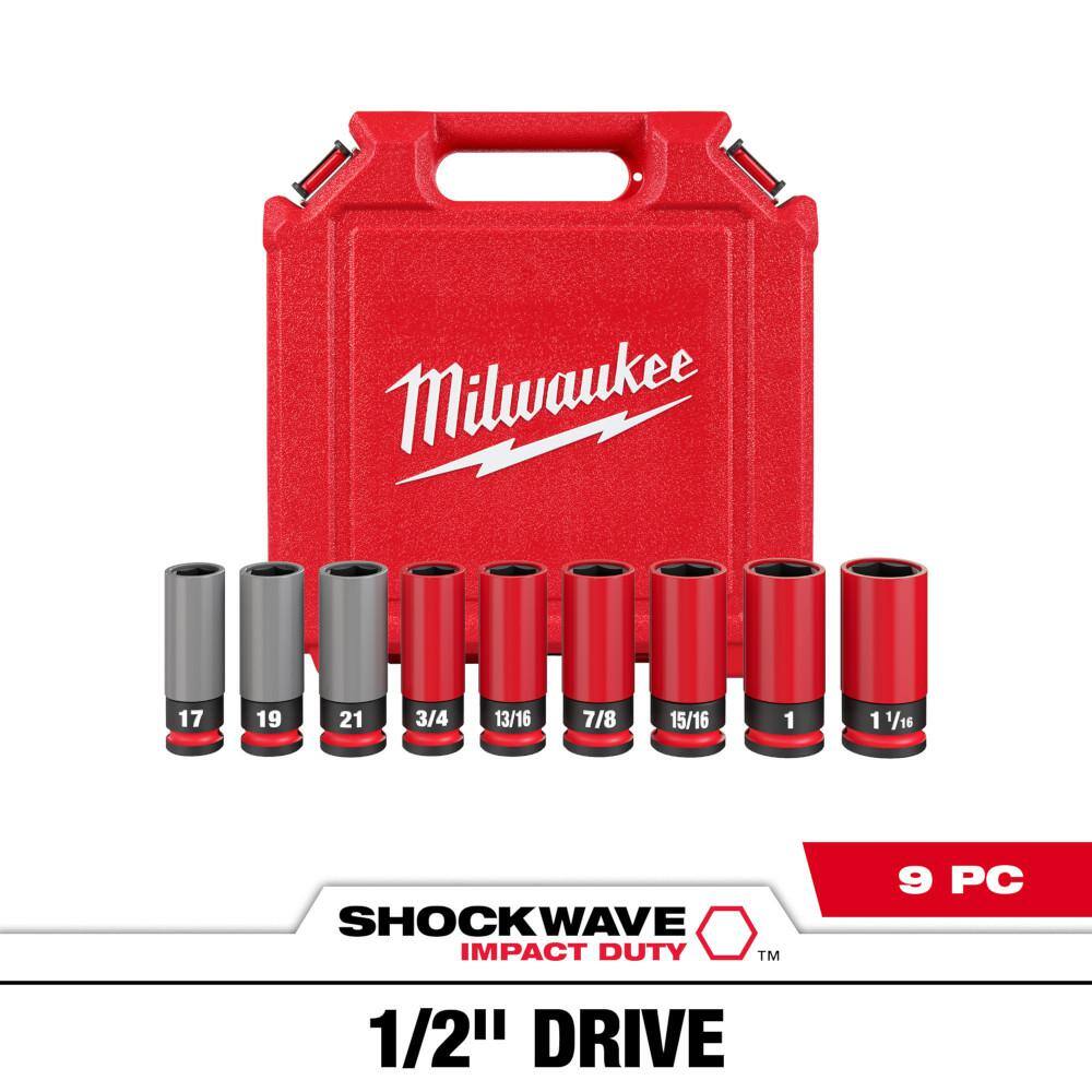 MW SHOCKWAVE Impact-Duty 12 in. Drive Deep SAE  Metric Lug Nut Impact Socket Set (9-Piece) 49-66-7832