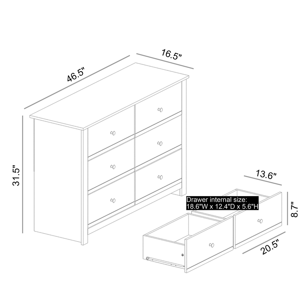 GALANO Genoa 6 Drawer Dresser 31.5 in. x 46.5 in. x 16.5 in.