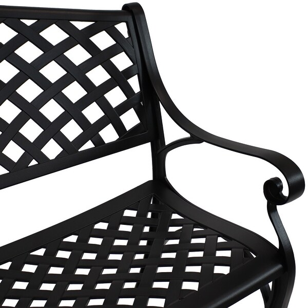 Sunnydaze 2Person Black Checkered Cast Aluminum Outdoor Patio Garden Bench