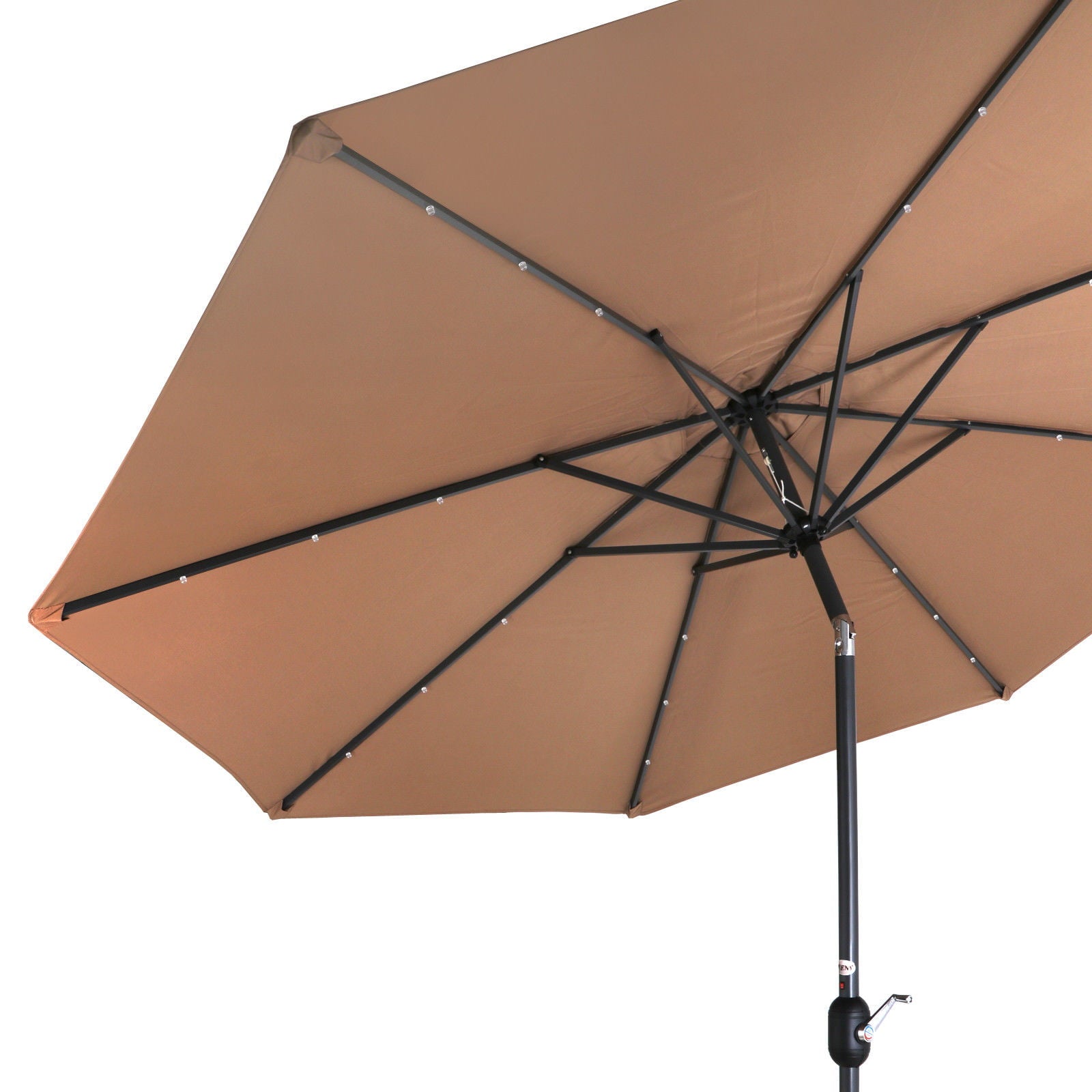 Zeny 10 ft Patio Backyard Umbrella LED Solar Power W/ Crank Lift System, Tan