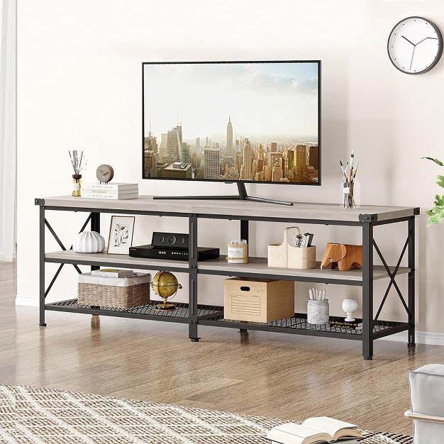 Trinity Led Tv Stand Entertainment Center For 70 Inch Tv Media Console Table Gaming Tv Stand With Storage Shelves And Power Outlets For Living Room