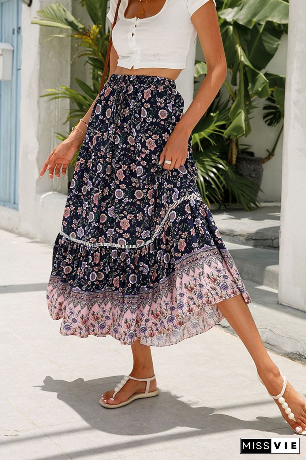 High Waist Bohemia Floral Prnit Skirt Dress