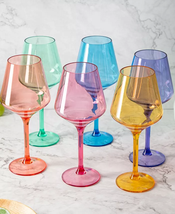 The Wine Savant Acrylic Colored European Style Crystal Stemmed Wine Glasses Acrylic Glasses Set of 6