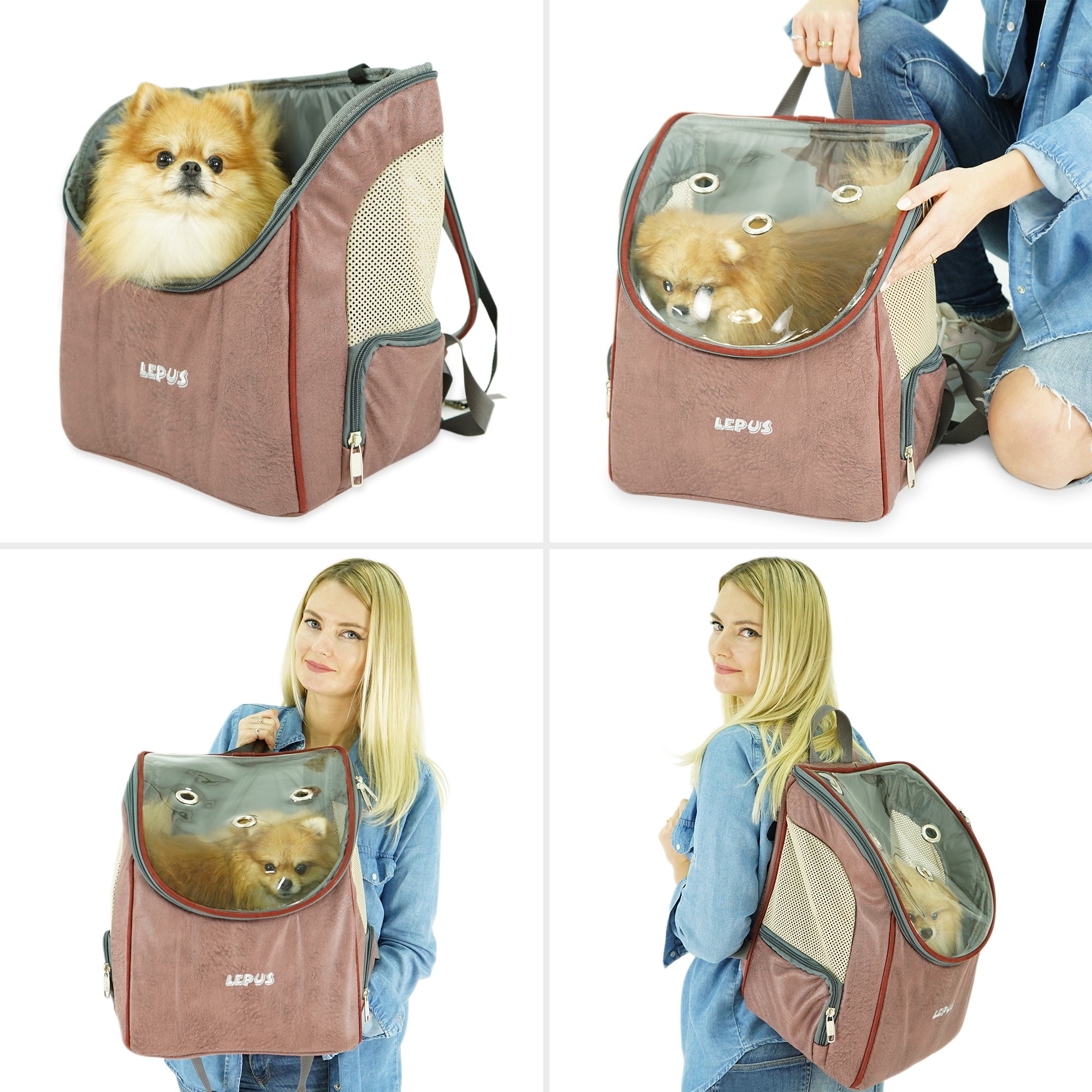 Airline Approved Dog and Cat Backpack Carrier for Small Dogs - Water, Stain Proof Dog Hiking Backpack with Mesh Cover, Waist Belt - LIGHT BROWN