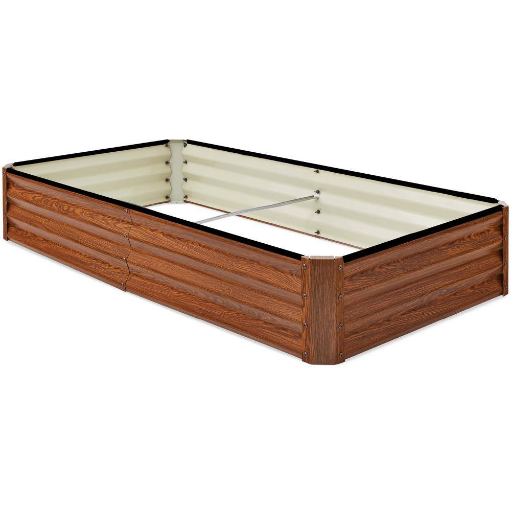 Best Choice Products 6 ft. x 3 ft. x 1 ft. Wood Grain Outdoor Steel Raised Garden Bed for Vegetables Flowers Herbs Plants SKY6635