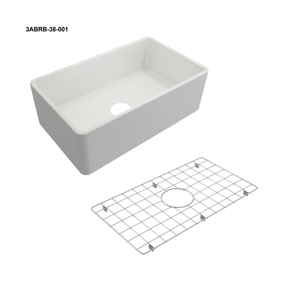 Glacier Bay Farmhouse Apron-Front Fireclay 30 in. Single Bowl Kitchen Sink in White with Bottom Grid 3ABRB-38-001