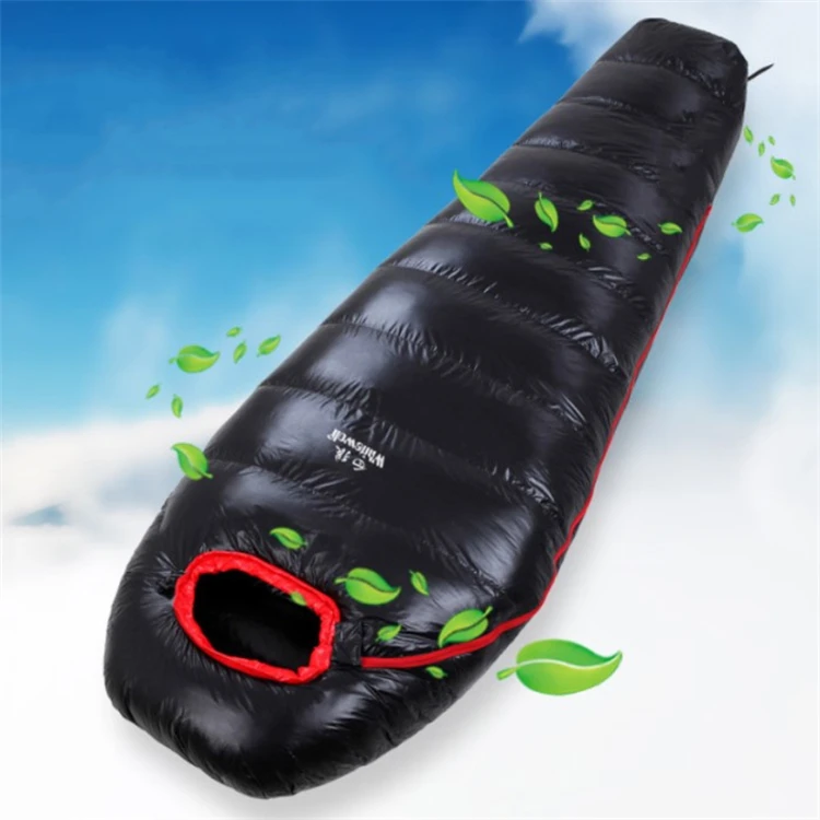 Light Weight Outdoor Camping Goose Duck Down Mummy Black Sleeping Bag with Compression Sack for Hiking