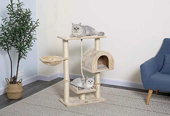 Go Pet Club 36-in Faux Fur Cat Tree and Condo， Beige