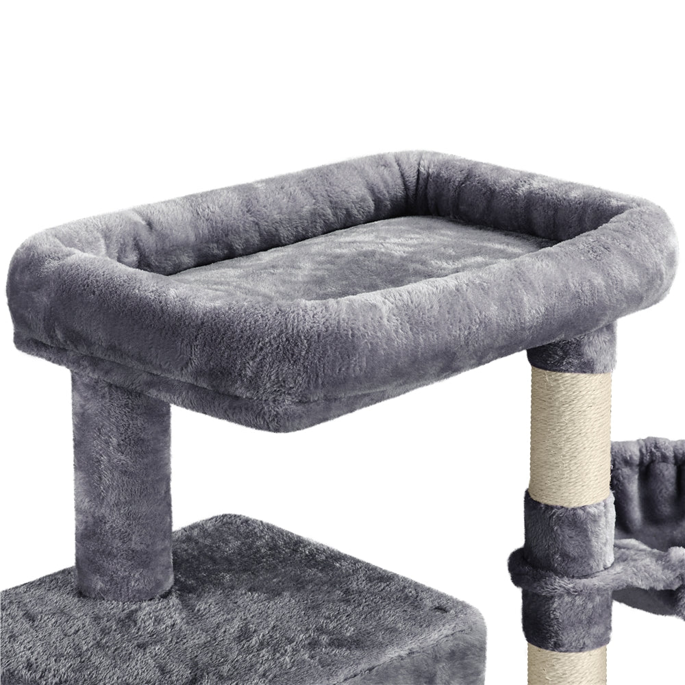 Topeakmart 46.5in Multilevel Cat Tree Condo Scratching Post Tower with Basket， Dark Gray