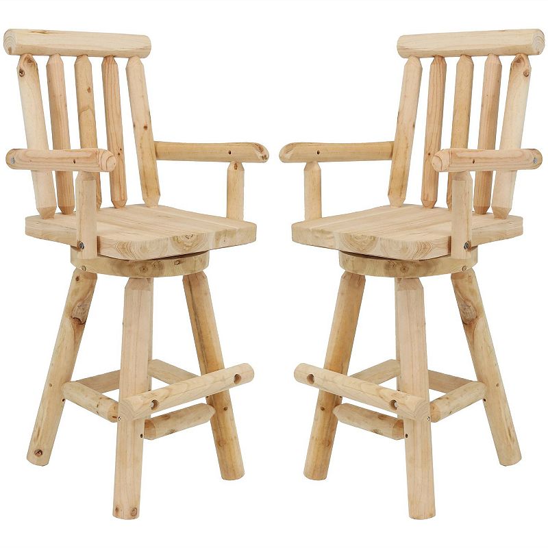 Sunnydaze Rustic Log Style Unfinished Fir Wood Indoor Bar Stool - Set of 2