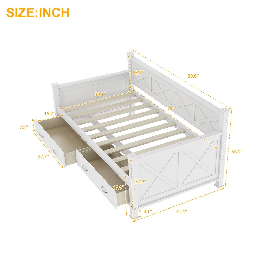 Twin Size Daybed with 2 Large Drawers  X shaped Frame