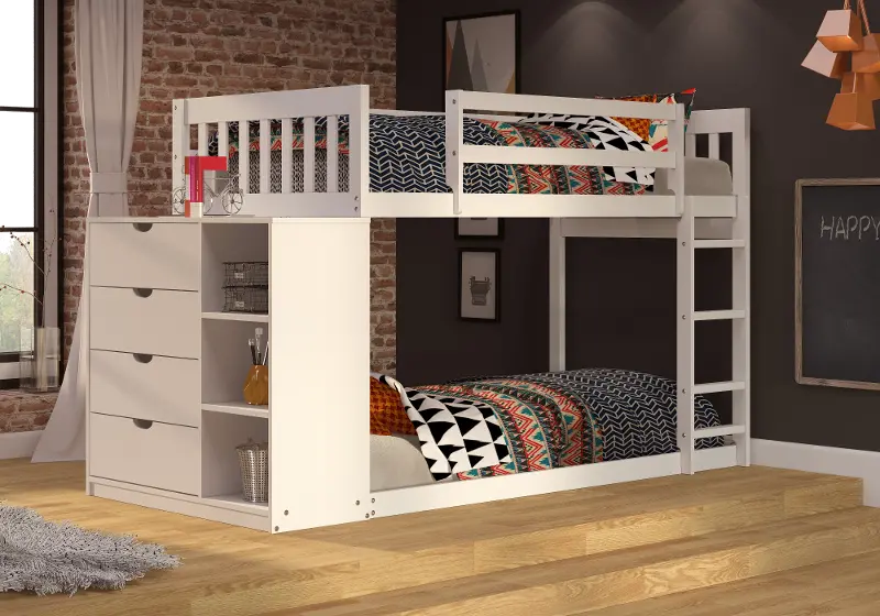 Mission White Twin-over-Twin Bunk Bed with Chest