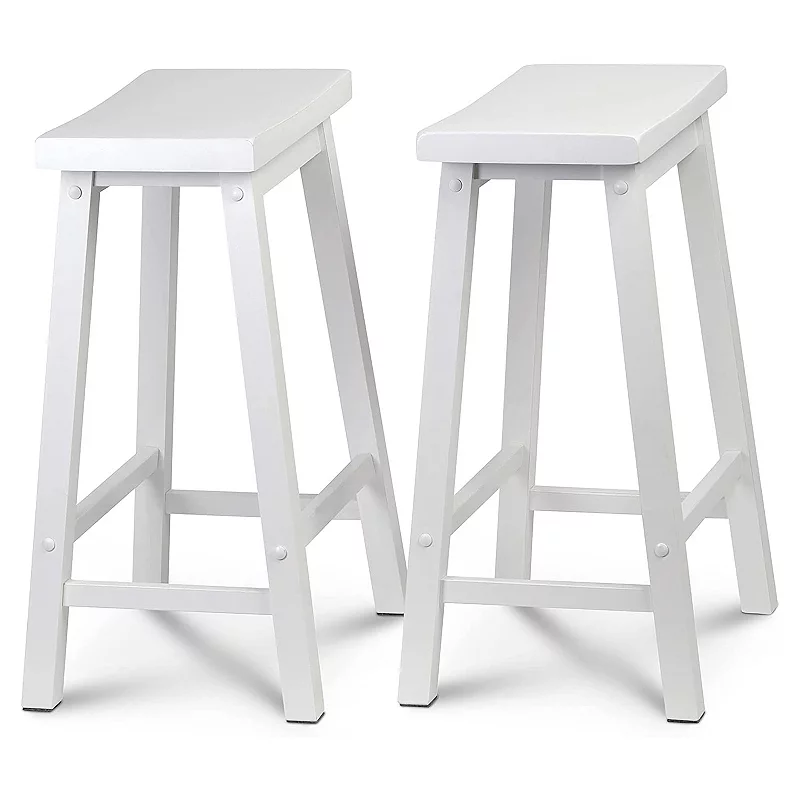 PJ Wood Classic Saddle-Seat 24 Tall Kitchen Counter Stools， White， (Set of 2)