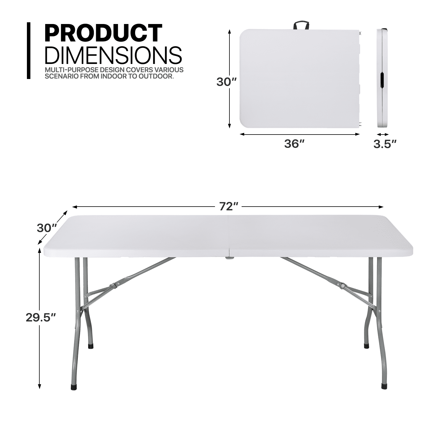 MoNiBloom Portable 6Ft Folding Card Table Set of 10， Plastic Indoor Outdoor Desk for Camping Picnic Garden， White