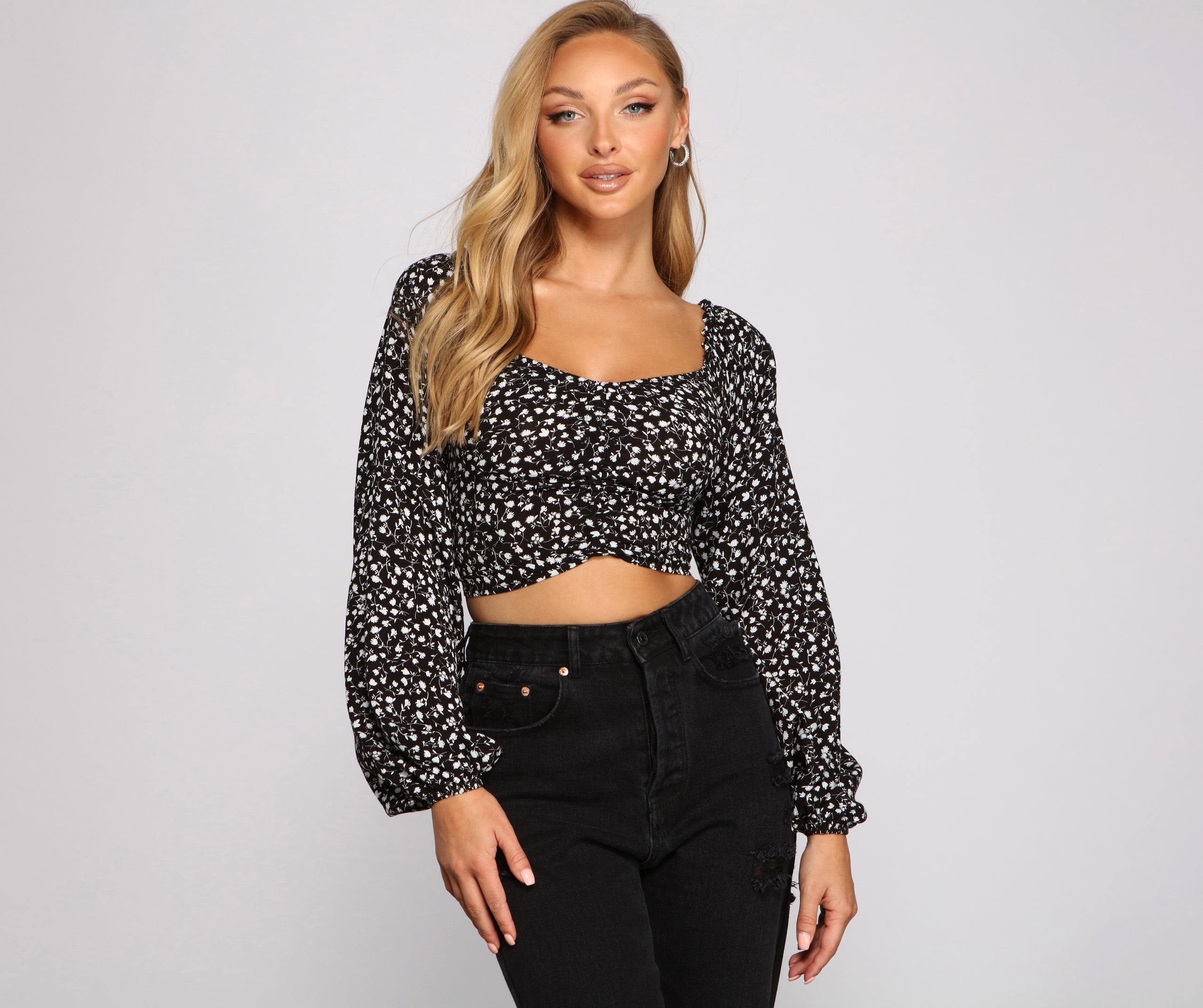 Caught In A Floral Gauze Knit Crop Top