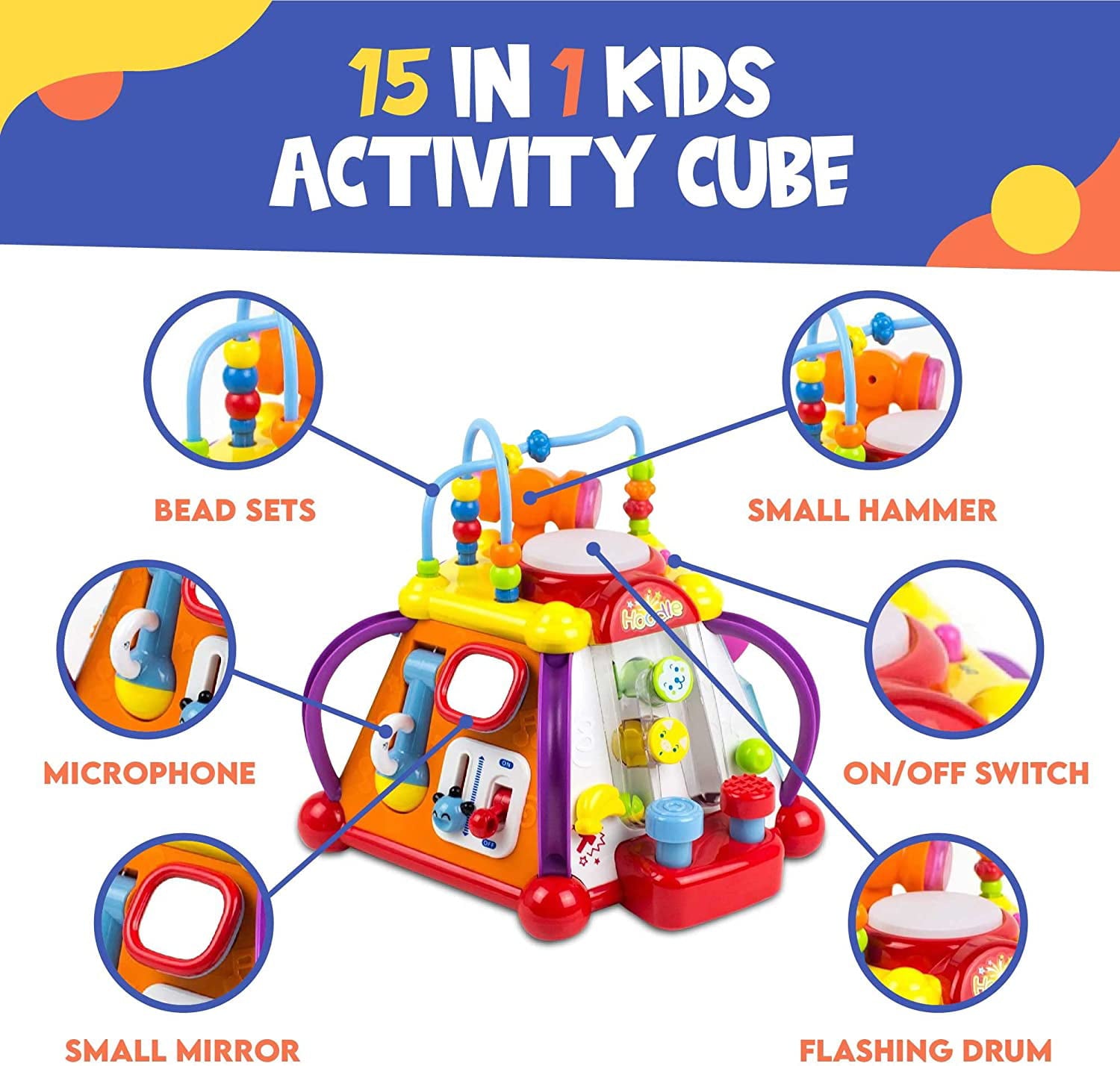 Toysery Baby Activity Center – Toddler Kids Learning and Skill Development Cube with Lights and Music. Enhance Skill Development with a 15 in 1 Game Functions Toy