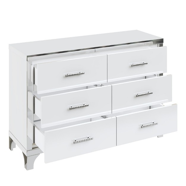 Modern High Gloss Dresser With Metal Handle Storage Cabinet With 6 Drawers White modernluxe