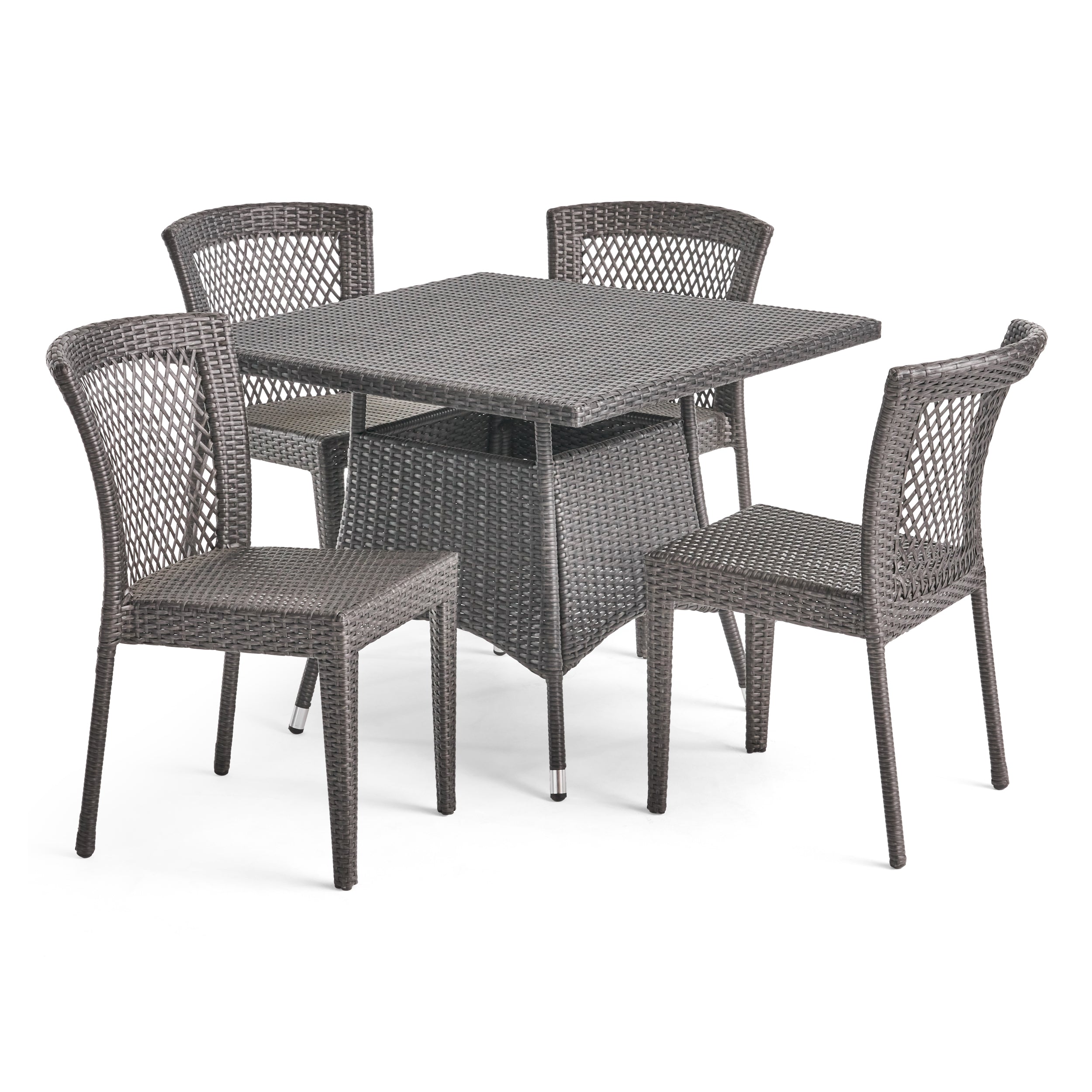 Palmer Outdoor 5 Piece Wicker Dining Set, Grey