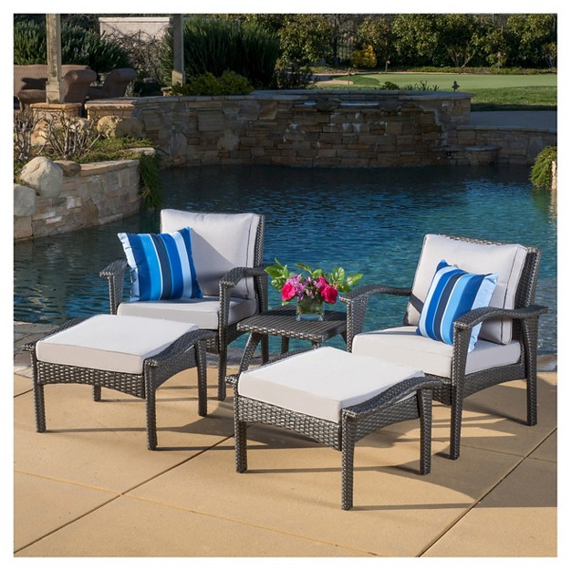 Honolulu 5pc Wicker Patio Seating Set With Cushions Gray Christopher Knight Home