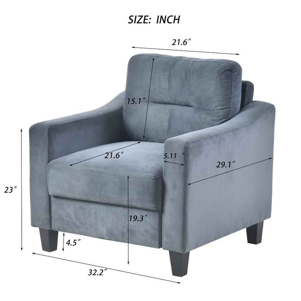 3 Seater/ Loveseat/ Single Sofa Chairs  Linen Fabric Upholstered Couch with Removable Cushions for Living Room  Blue Grey