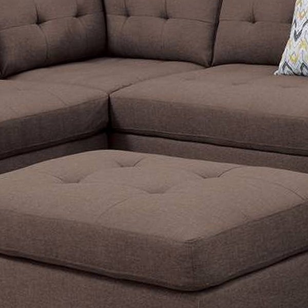 3 Piece Sectional Sofa with Ottoman and Tufted Details， Brown