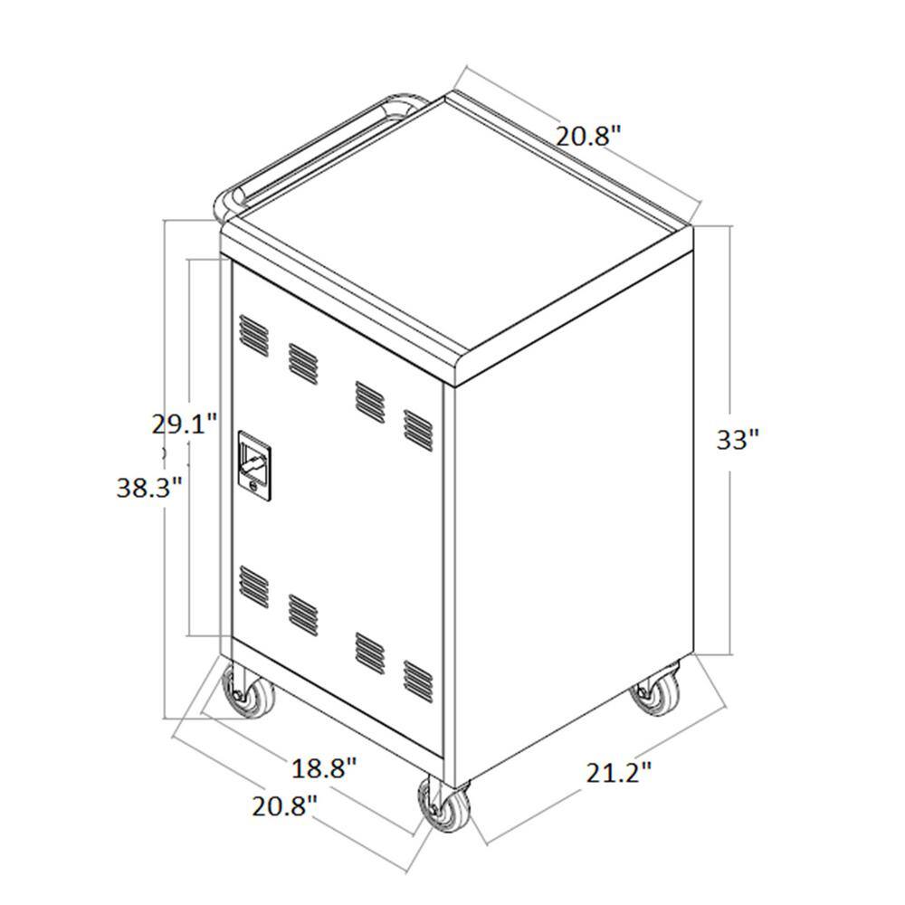 YOFE 30-Device PLUS Steel 4-Wheeled Tablets Laptops Cart Classroom Storage Mobile Charging Cart Locking Cabinet in Matt Black CamyBK-GI41878W1102-cart01