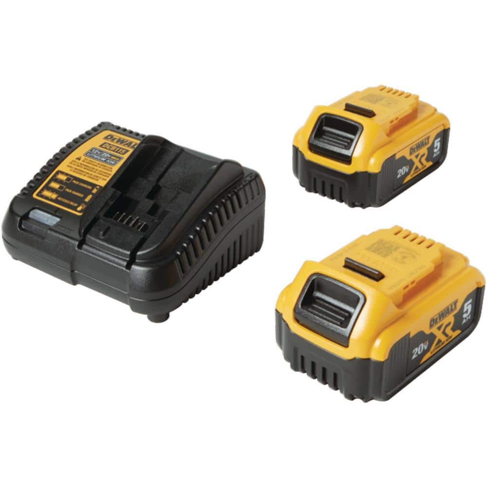 DEWALT 20V MAX XR Premium Lithium-Ion 5.0Ah Battery Pack (2 Pack), Charger and Kit Bag DCB205-2CK