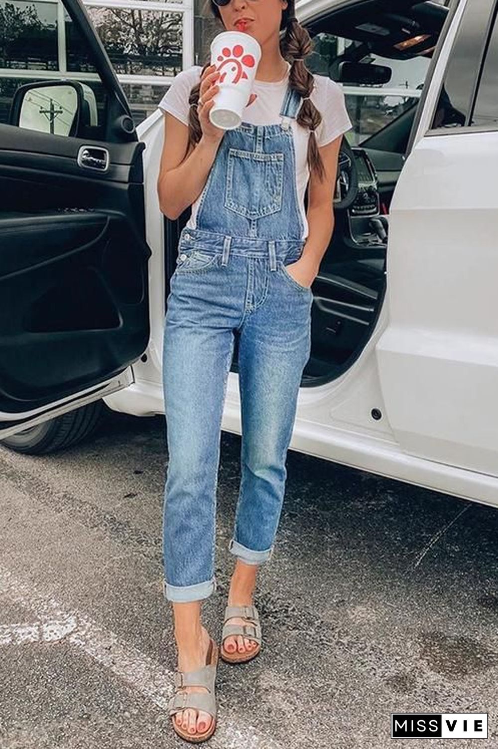 Wardrobe Basics Ripped Denim Romper Shorts Jean overalls