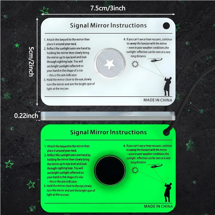 First Aid Signal Mirror Survival Grade Emergency  Signaling Mirror Outdoor PFD Rescue Hiking Mirror and Compass