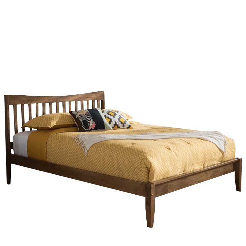 Baxton Studio Edeline Mid-Century Modern Solid Walnut Wood Curvaceous Slatted Full Size Platform Bed