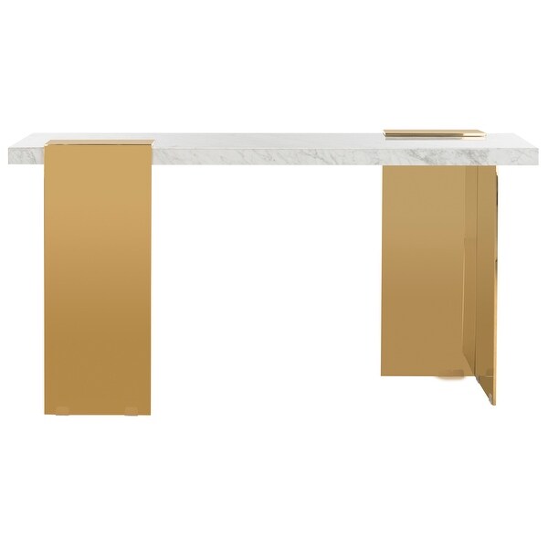 SAFAVIEH Couture Mycha Marble Console Table- White / Gold - 30 in w x 16 in d x 32 in h