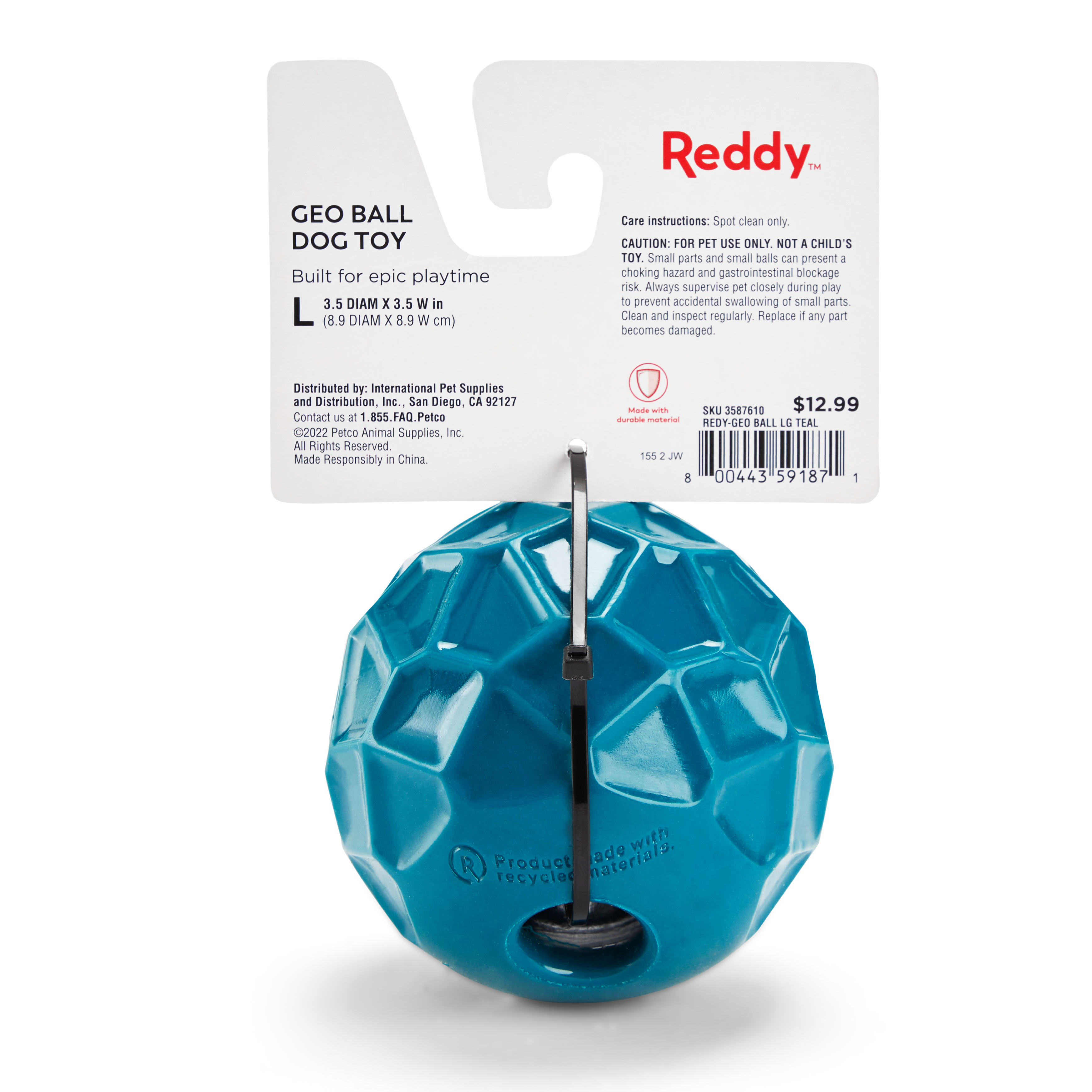 Reddy Teal Geo Ball Dog Toy， Large