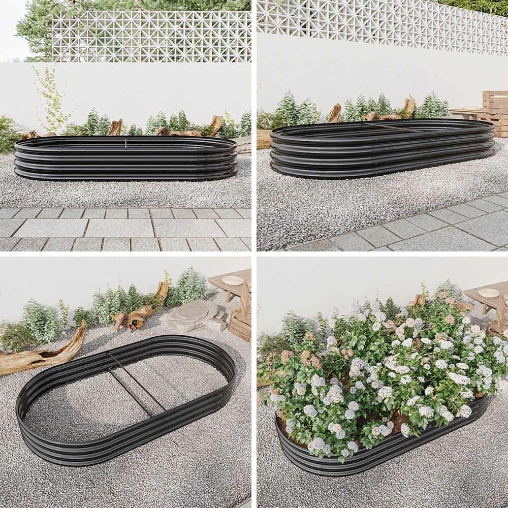 Outdoor Oval Galvanized Metal Raised Garden Bed Kit   7.4 x 3.7 x 1 ft