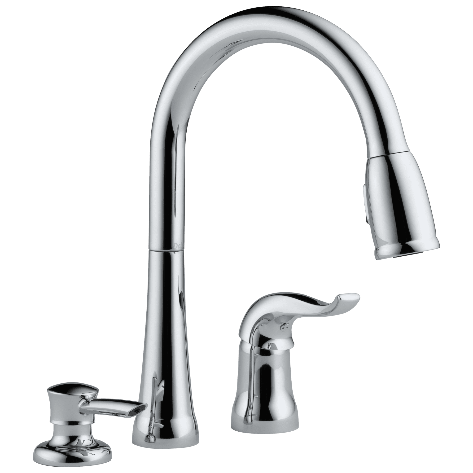 Delta Kate Single Handle Pull-Down Kitchen Faucet with Soap Dispenser in Chrome 16970-SD-DST