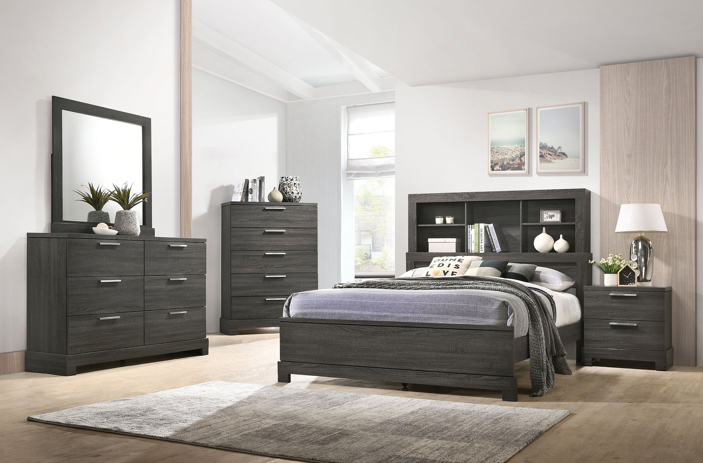 Acme Lantha Bed with Storage in Gray Oak, Multiple Size