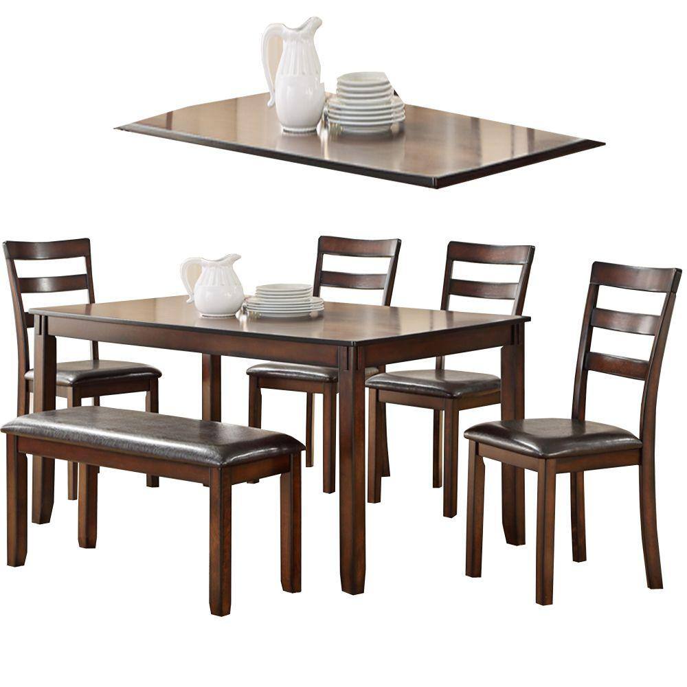 Benjara Brown Rubber Wood 6 Piece Dining Set BM167147