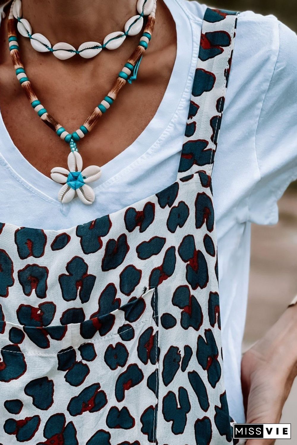 White Wide Leg Leopard Print Jumpsuit Overalls