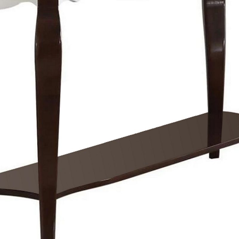 Rectangular Wooden Sofa Table with Cabriole Legs， Walnut Brown and White