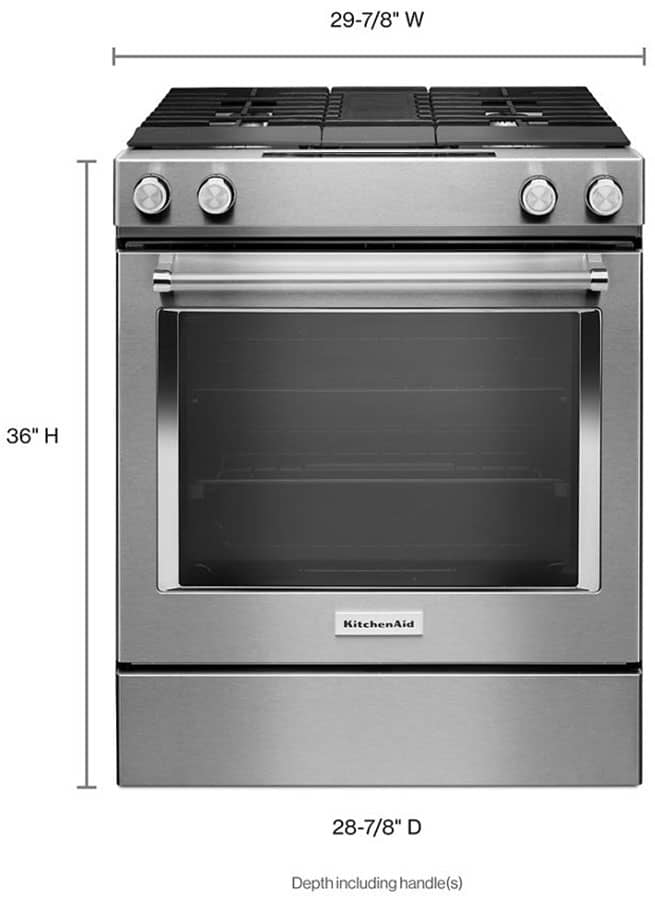 KitchenAid ADA 30 Stainless Steel Dual Fuel 4-Burner Downdraft Slide-In Range